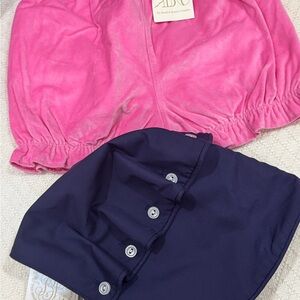 NWT The Beaufort Bonnet Company Pink velveteen knickers and Navy bonnet